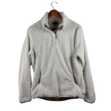 Eddie Bauer Womens Medium Plush Fleece Snap Neck Pullover Sweater Ivory White