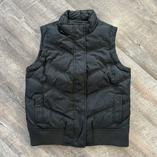 Vintage Y2K GAP Women  s Medium Black Down Puffer Vest Ribbed Sides Y2K