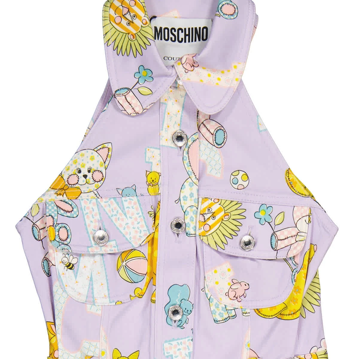 Abito donna Moschino viola stampa circo logo all over