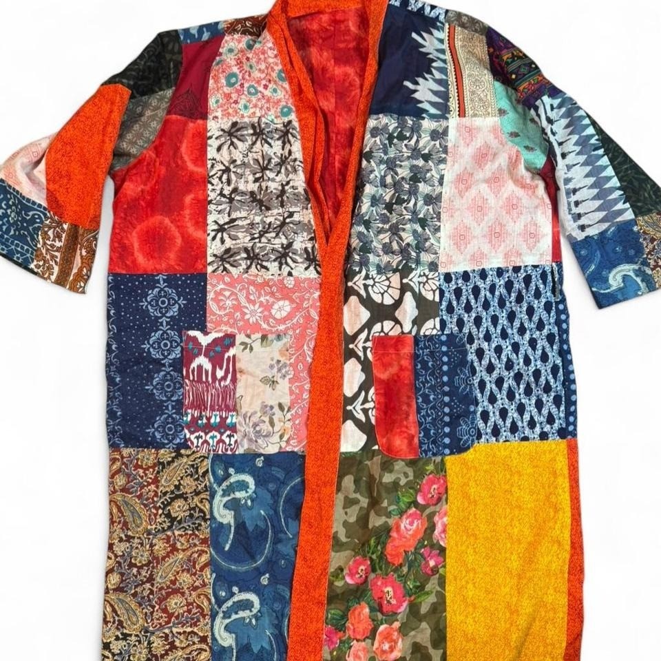 Handcrafted patchwork Kantha kimono jacket robe m… - image 2