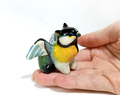 Chickadee Griffin Mini Figurine   Handmade Clay Gryphon Totem Sculpture