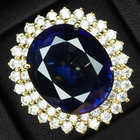 24K Gold 925 Sterling Silver Rings Invaluable Royal Blue Tanzanite Oval 30.55Ct