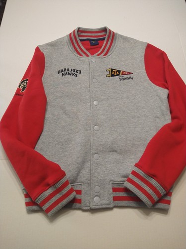Superdry Varsity Bomber Jacket Men's Large Harajuku Hawks Red & Gray
