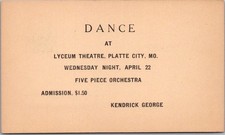 Vintage PLATTE CITY Missouri Advertising Postcard "DANCE at Lyceum Theatre"