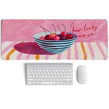 Pink Cherry Mouse Pads,Fun Girly Offices Decor Desk Mat,Pink Preppy Desk Mat,...