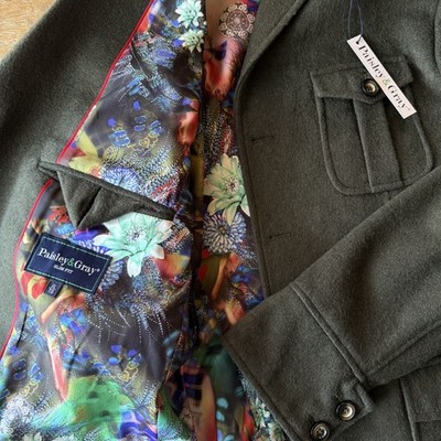 NWT Paisley & Gray Utility Mens Jacket Olive Green Wool Blend Lined Epaulette XL