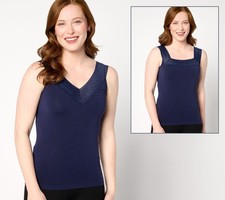 Breezies Women's Top Sz XL Comfort Breeze Reversible Seamless Tank Blue A634860