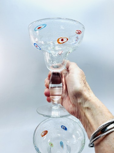 3 Hand Blown Millefiori Margarita Glasses Bubbles Large Mexican Art Fiesta Fiore - 第 3/22 張圖片