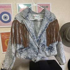 Fringe Nashville Cowgirl Acid Wash 80s Rare Blue Jacket Code Nouveau M Bleach