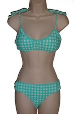 The Bikini Lab blue check bralette bikini size S swimsuit cheeky new