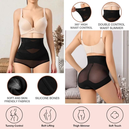 Frauen Bauch Kontrolle Hohe Taille Höschen Mesh Body Shaper Atmungsaktiv Unterwäsche - Bild 5 von 19