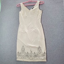 Express Women Dress 13/14 Cream Stretch Tank Paisley Embroidered V Neck