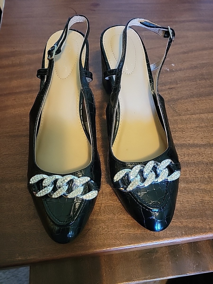 New Cato Comfort Black Crocodile Slingback Heels 10 W Shoes