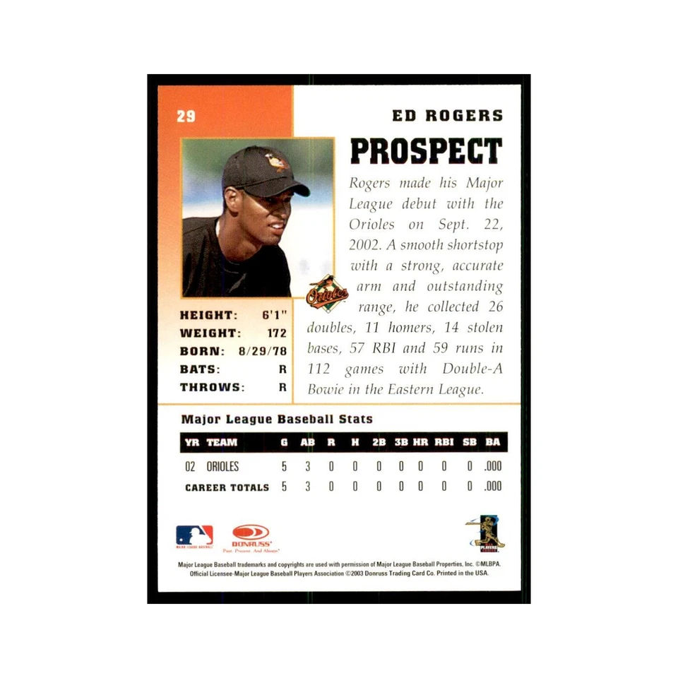 2003 Donruss Champions Ed Rogers Baseball Cards #29 - Image 2 of 3