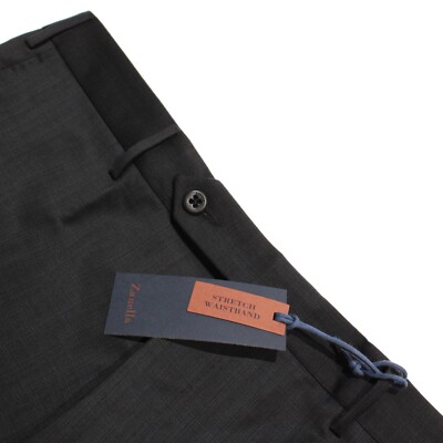 Zanella NWT Dress Pants Size 35 US Curtis In Black Melange 100% Wool