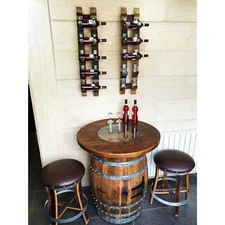 Full Home Barrel Bar Set (Bar Stool -Whiskey Barrel Bar Stool - Pub Table)