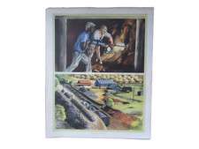 Old mid century school print picture - Mining in South Africa - 53 X 43