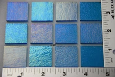 1116.31 -12 PCS IRIDIZED TRANSPARENT TURQUOISE BLUE 1"x 1" BULLSEYE GLASS 90 COE