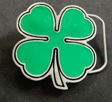 FOUR 4 LEAF CLOVER LUCKY SHAMROCK IRISH ST. PATRICK'S DAY BELT BUCKLE NEW 2001