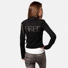 FREE FOR HUMANITY Nieten Baumwolle Bikerjacke Giubbotto Sweatshirt Nieten Damen M S
