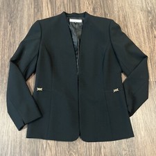 Tahari Women's Gold Metal Detail Color Blazer Jacket Shoulder Padded Size 12