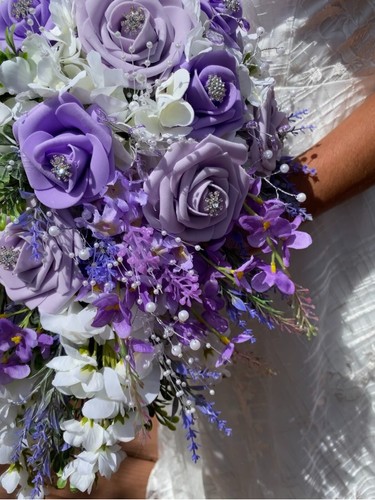 Bride Bouquet, Purple cascade bouquet, wedding bouquet, Quinceanera bouquet - Picture 5 of 8