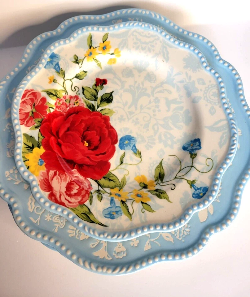 Lote de 4 platos florales PIONEER WOMAN - 3 platos de cena de 11" y 1 plato de ensalada de 9" Foto 4 de 4