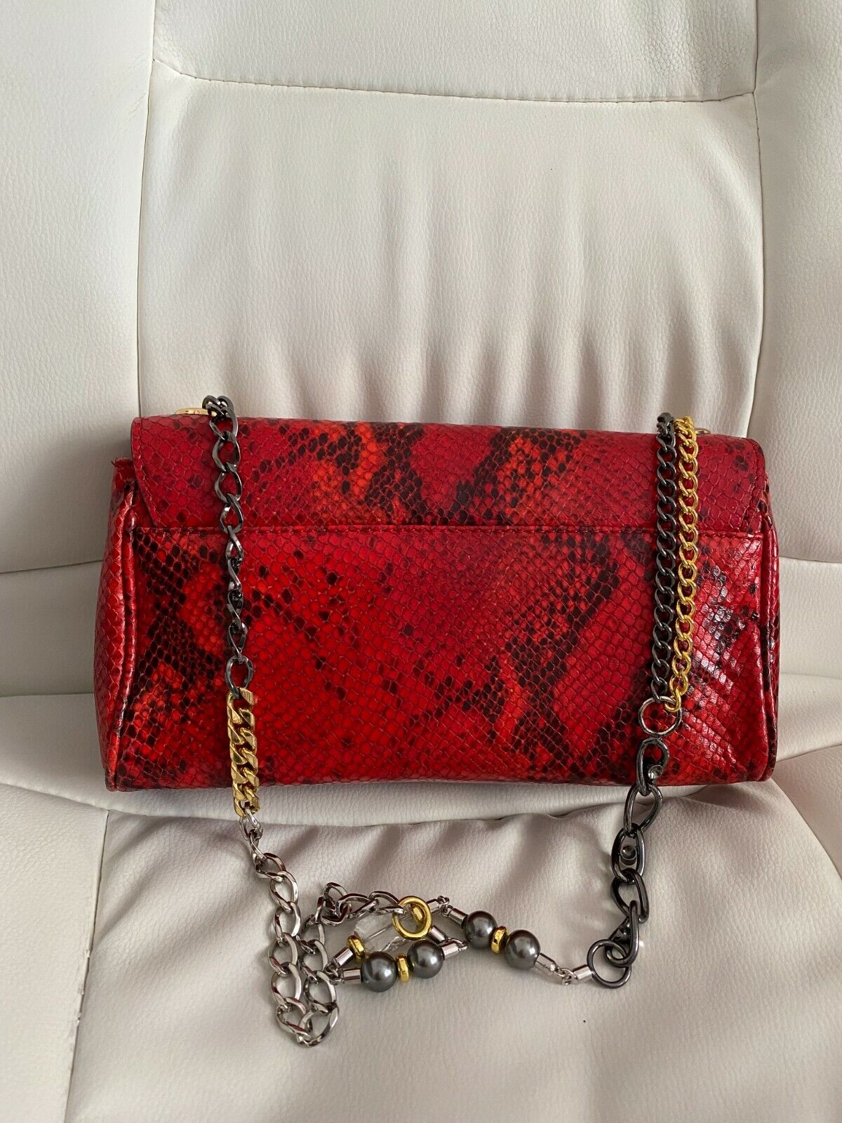 Dolce & Gabbana D&G Miss Charles Red Leather Bag Shoulder Chain Baguette  Handbag