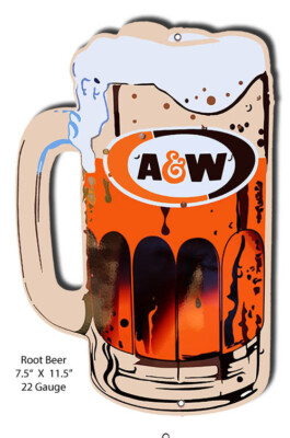A&W ROOT BEER ICE CREAM FLOAT 11.5'' HEAVY DUTY USA MADE METAL SODA POP ADV SIGN