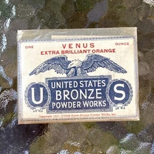 Vintage Venus  Paten EXTRA BRILLIANT ORANGE US BRONZE POWDER WORKS 1 oz