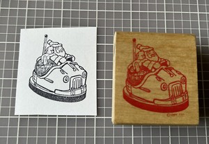 Santa Claus Bumper Car Rubber Stamp Hallmark Keepsakes Collection Christmas Bear