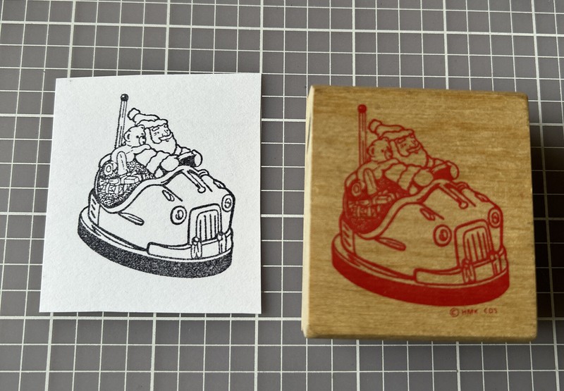 Santa Claus Bumper Car Rubber Stamp Hallmark Keepsakes Collection Christmas Bear