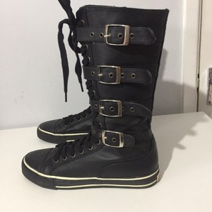 black leather baseball boots