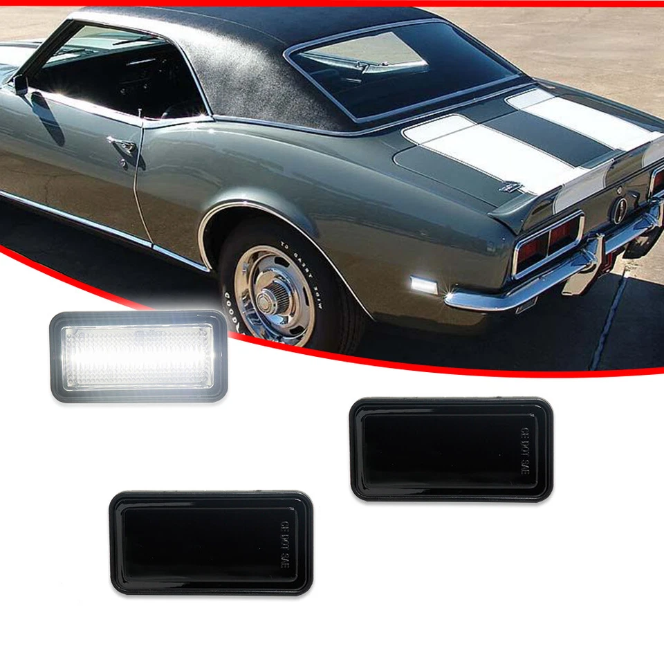 Luzes indicadoras laterais de LED brancas dianteiras de fumaça Camaro Impala Nova Corvette 1968-69 - Imagem 3 de 4