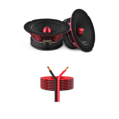 2x DS18 PRO-X6.4BM 6.5'' Car Speaker with Bullet 500W 4 Ohms & Speaker Wire 16GA