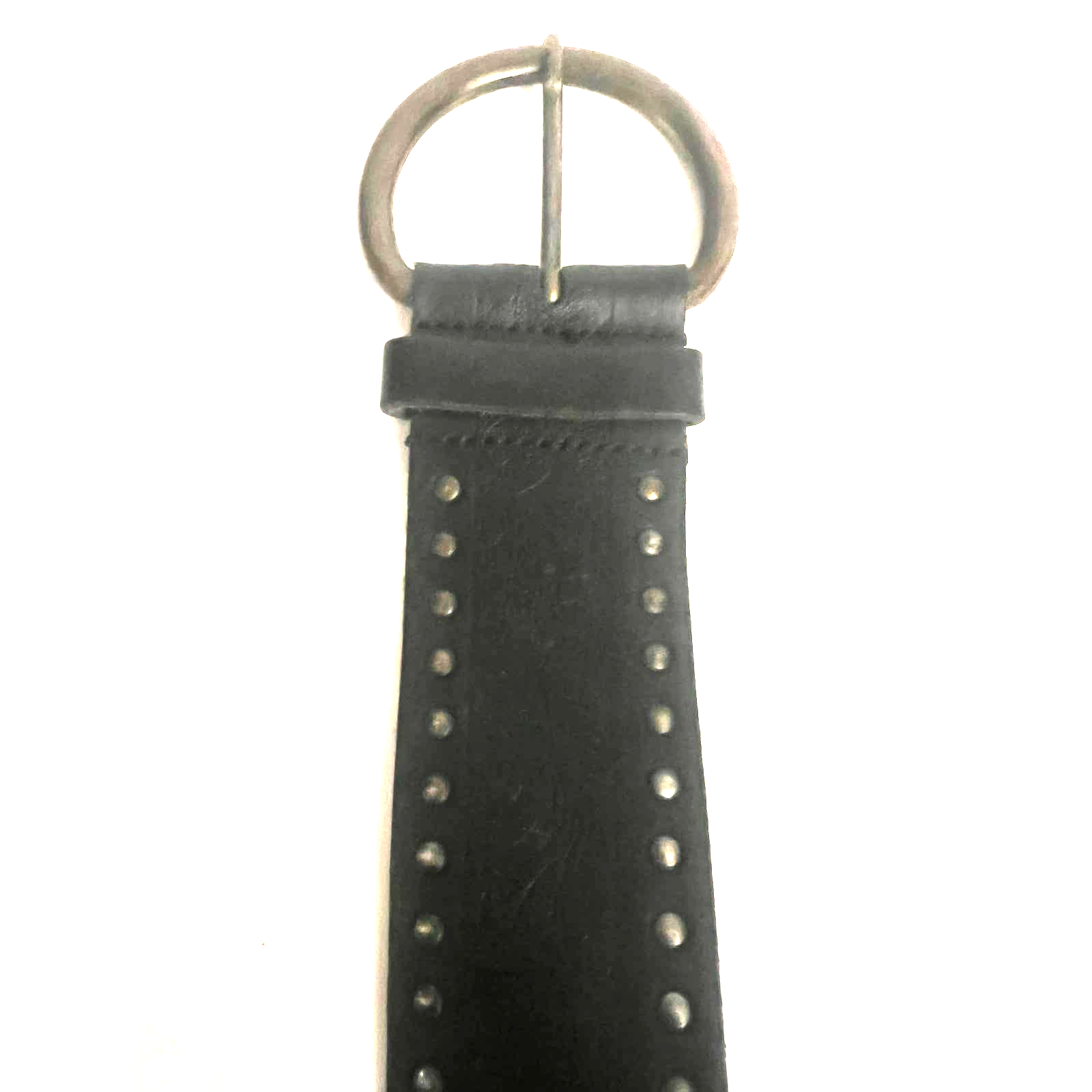 Men's Size L Italian Leather Belt with Studded Accents & Floral Engraving-image