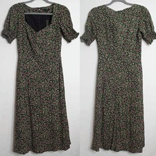 NWT J. Crew Black Pink Floral Sweetheart Cut Short Sleeve Midi Dress - 0 