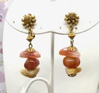 RARE Vintage Miriam Haskell Faux Stone Dangle Earrings Gold Tone Clip On Backs