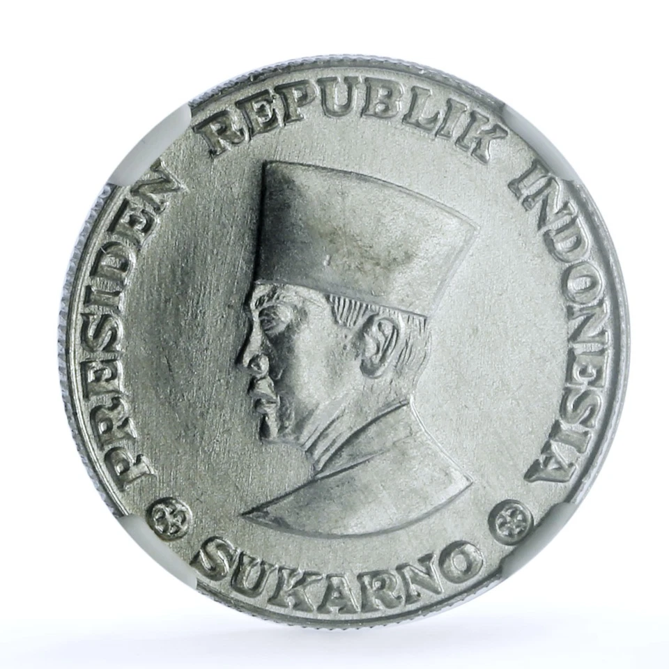 Indonesia 50 sen Irian Barat Sukarno KM-9 MS 64 NGC aluminum coin 1962 - Image 3 of 4