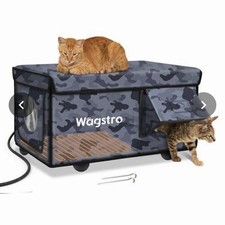 Heated Cat House for Outside, Waterproof Awning  Escape Door Heated Cat Houses