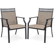 Heavy-duty Metal Frame Dining Chairs Set of 2 All Weather Outdoor Chairs Coffee