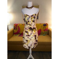 J.Crew Strapless Cotton Floral Mini Dress Yellow Purple Size 0 Sweetheart Neck