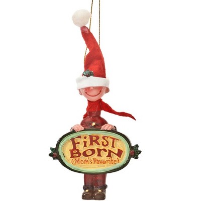 Mom s Favorite First Born Child Ornament, 100% Resin, Includes Hanging Ribbon, S