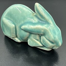Vintage Rare McCoy Pottery 1940s Miniature Bunny Rabbit Figurine Aqua Glaze 3in