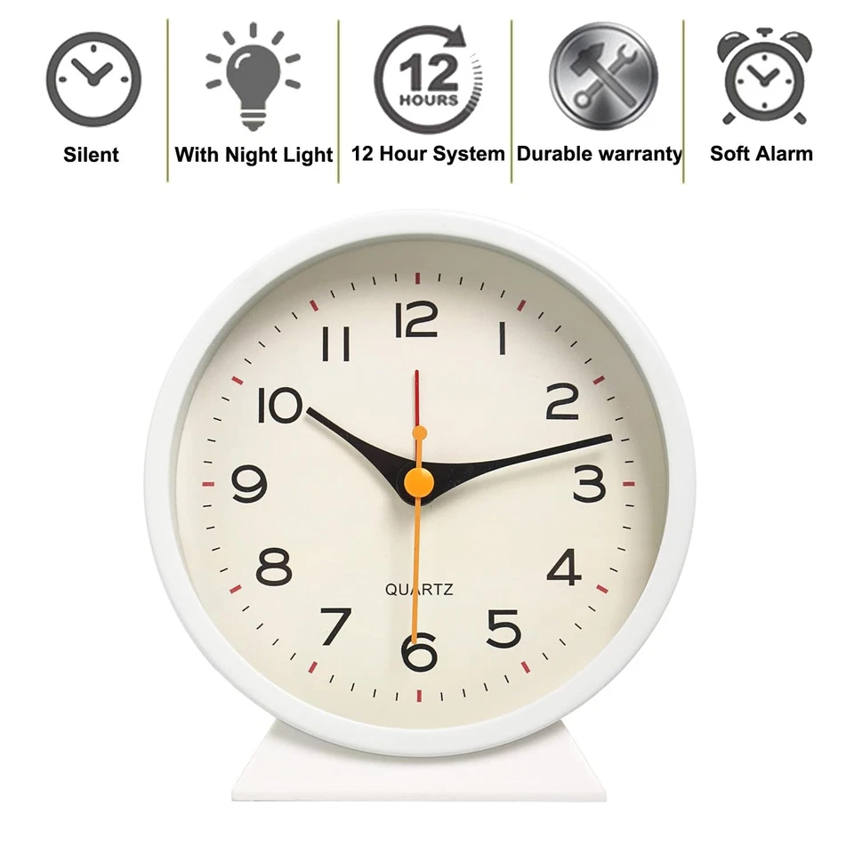 Reloj despertador analógico retro antiguo a pilas de 4,5", cabecera pequeña silenciosa... Foto 4 de 4