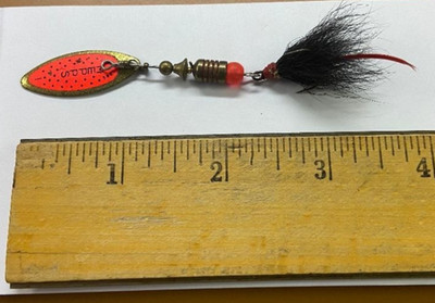 Vintage Mepps #1 AGLIA LONG Brass/ Orange BLADE 7/8'' inline Fishng Spinner  Lure