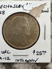 1928 Czechoslovakia 10 Korun Silver Coin T.G. Masaryk  .700 Fine Silver