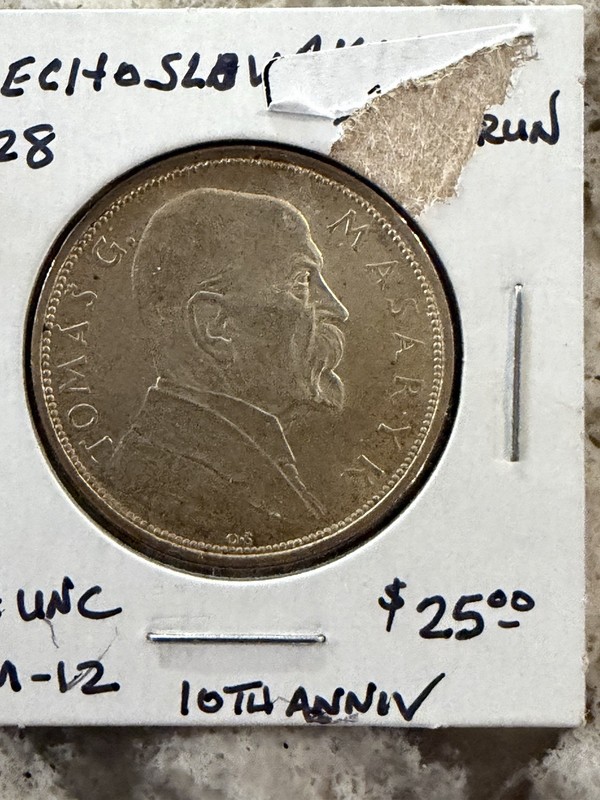1928 Czechoslovakia 10 Korun Silver Coin T.G. Masaryk  .700 Fine Silver