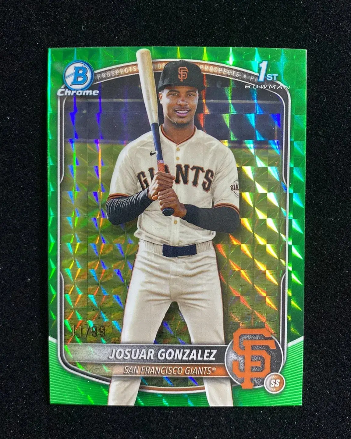2025 Bowman Chrome Prospects Green Geometric Josuar Gonzalez 1st 11/99 999