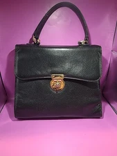 Vintage Francesco Biasa Black Leather Turnlock Handbag Italy